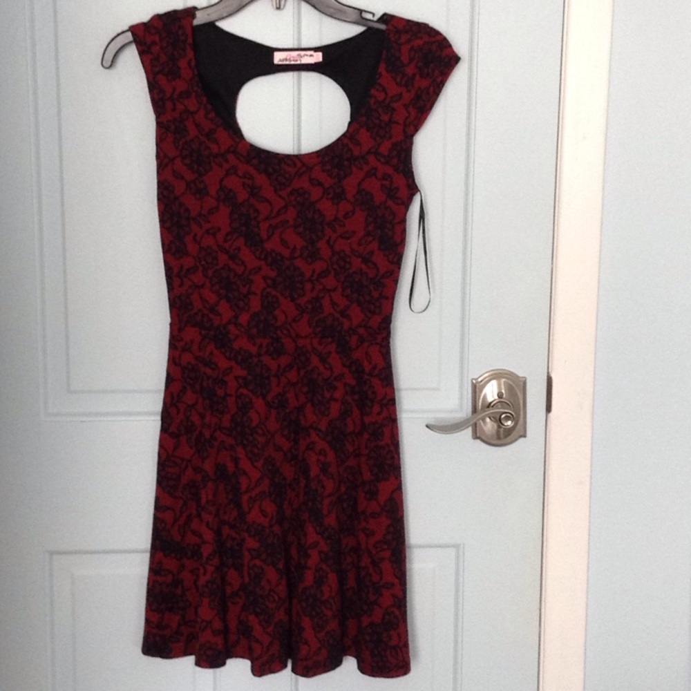 Red and black floral skater dress